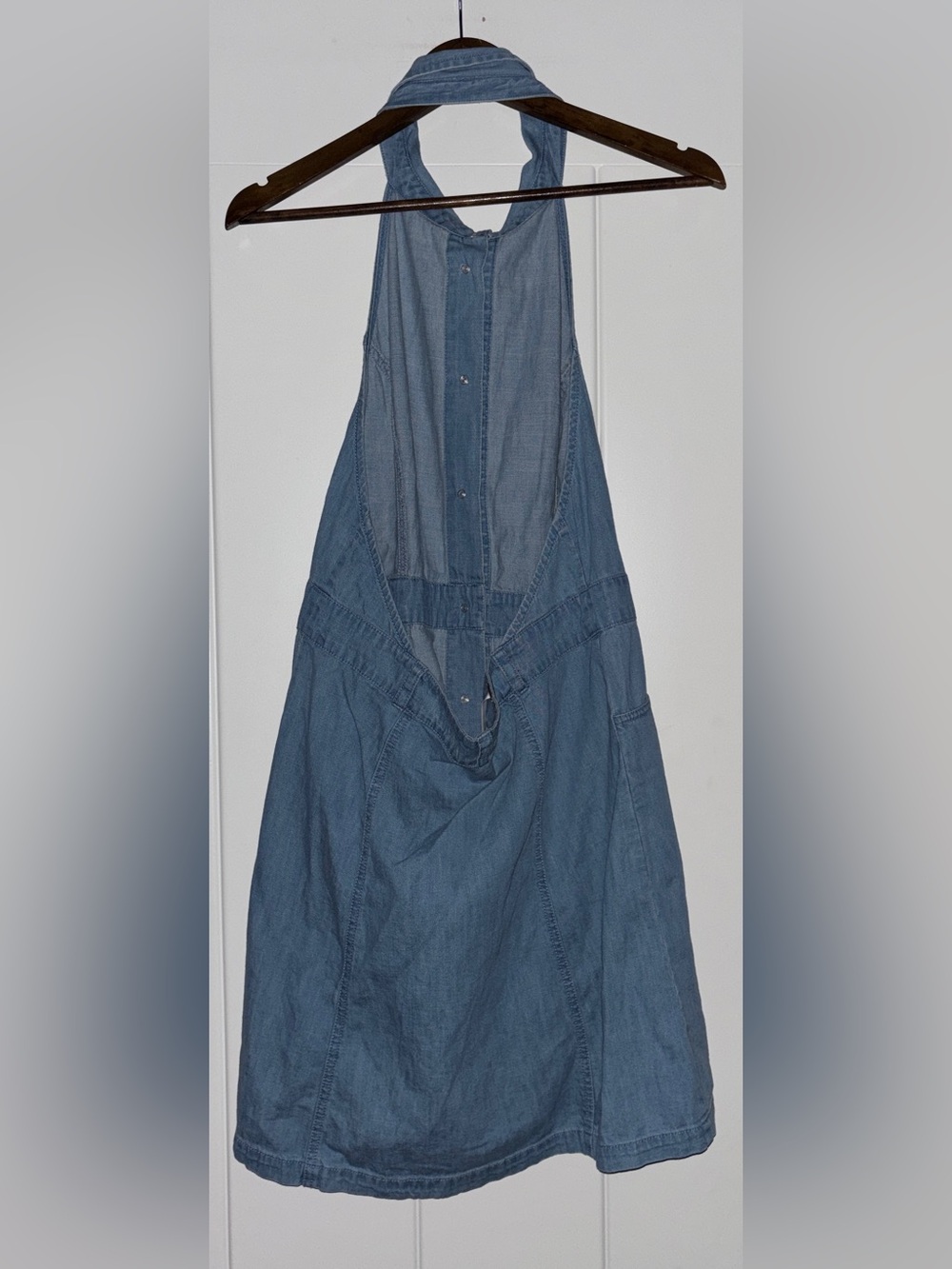 Free People Sami Denim Cotton Halter Mini Dress Backless Women L Country Western - Picture 2 of 15